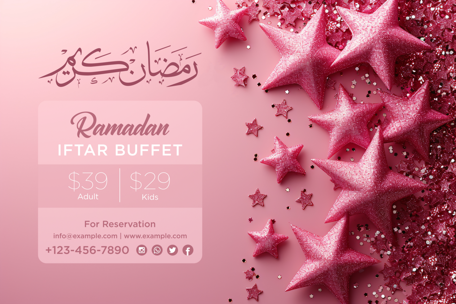 Ramadan Iftar Buffet Pink Glitter Background Banner Design Elegant and Festive Atmosphere psd