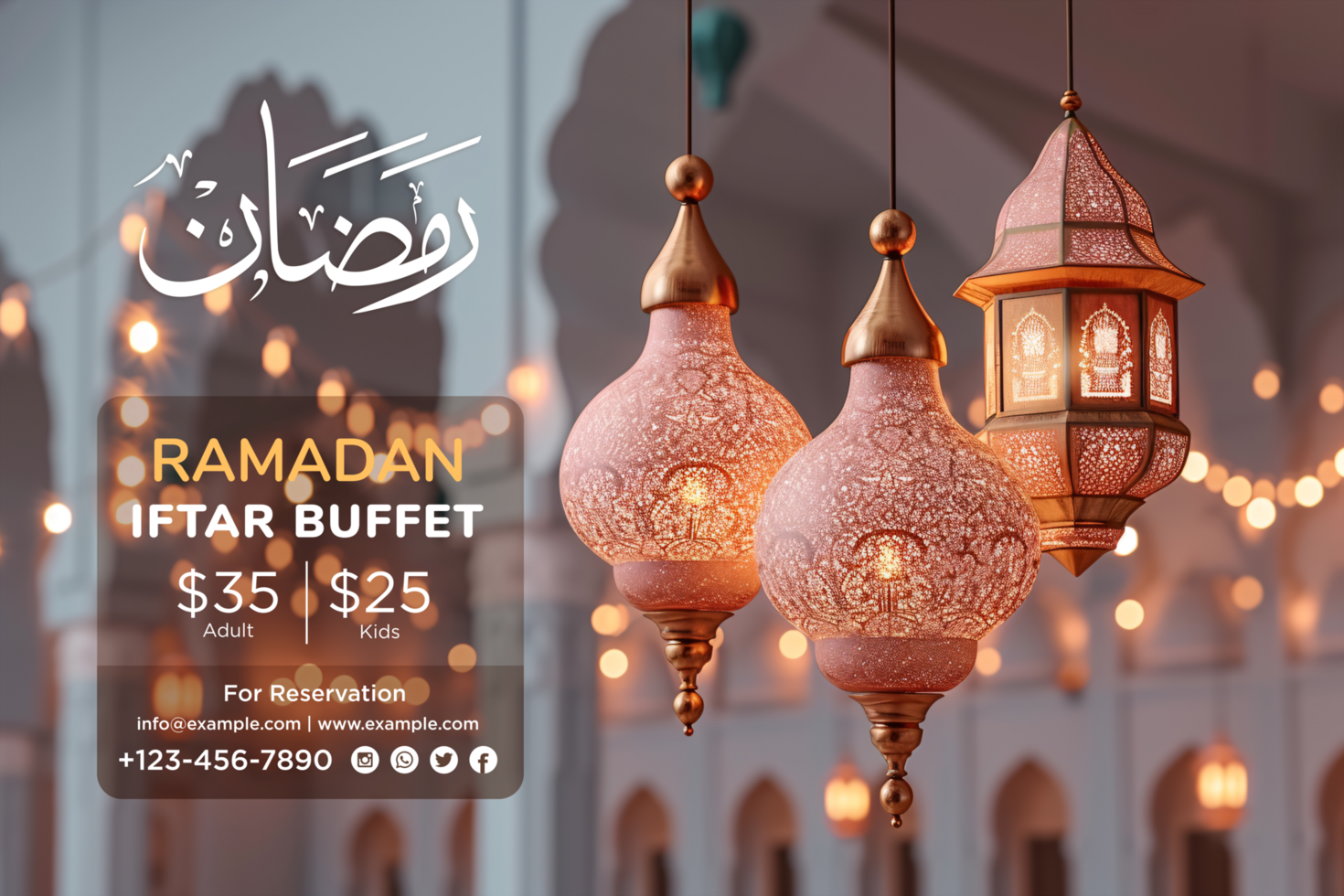 Ramadan Kareem Banner Design Calligraphy, Hanging Lanterns, and a Spiritual Festive Theme psd