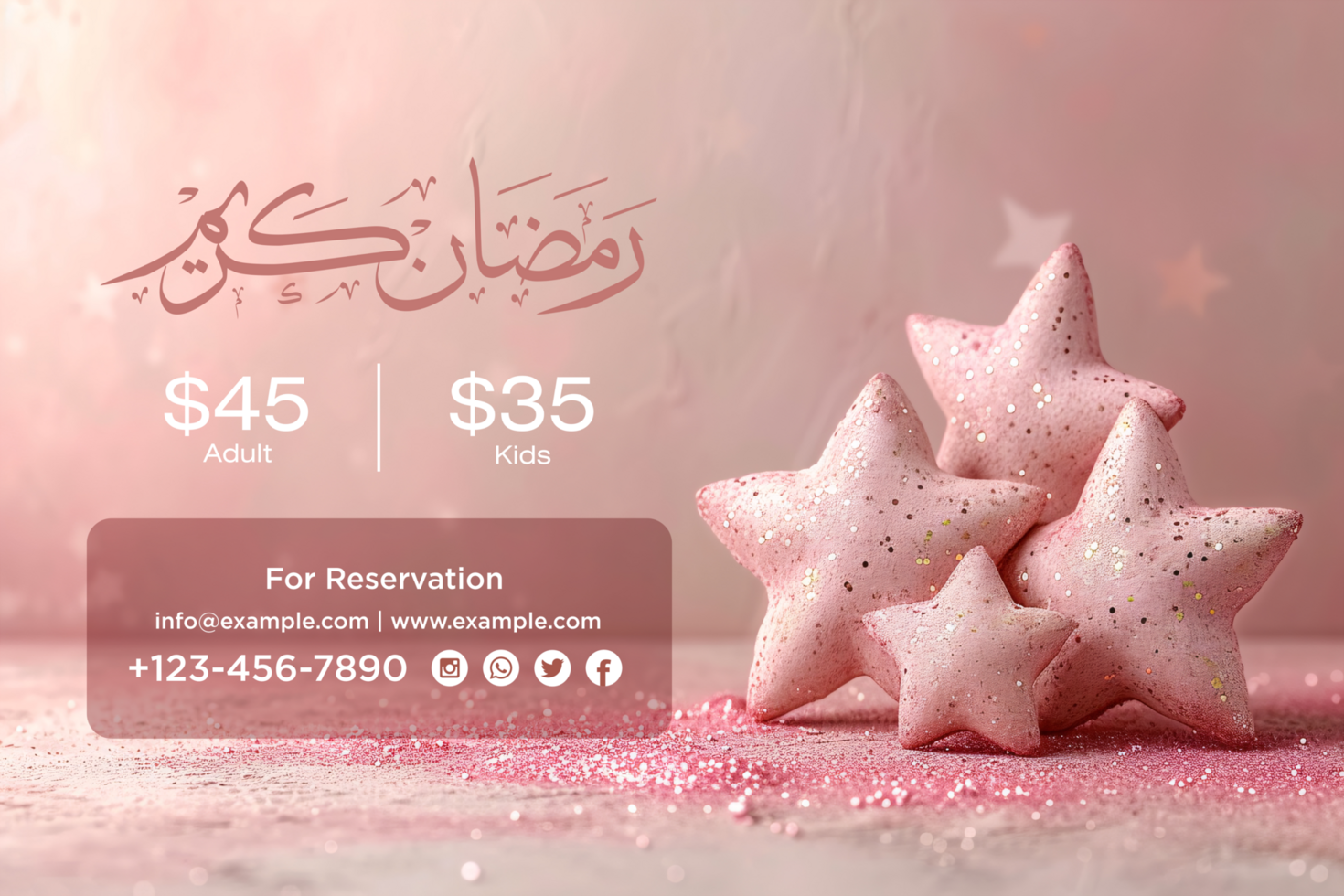 Ramadan Iftar Buffet Pink Glitter Background Banner Design Template for an Elegant and Festive Atmosphere psd