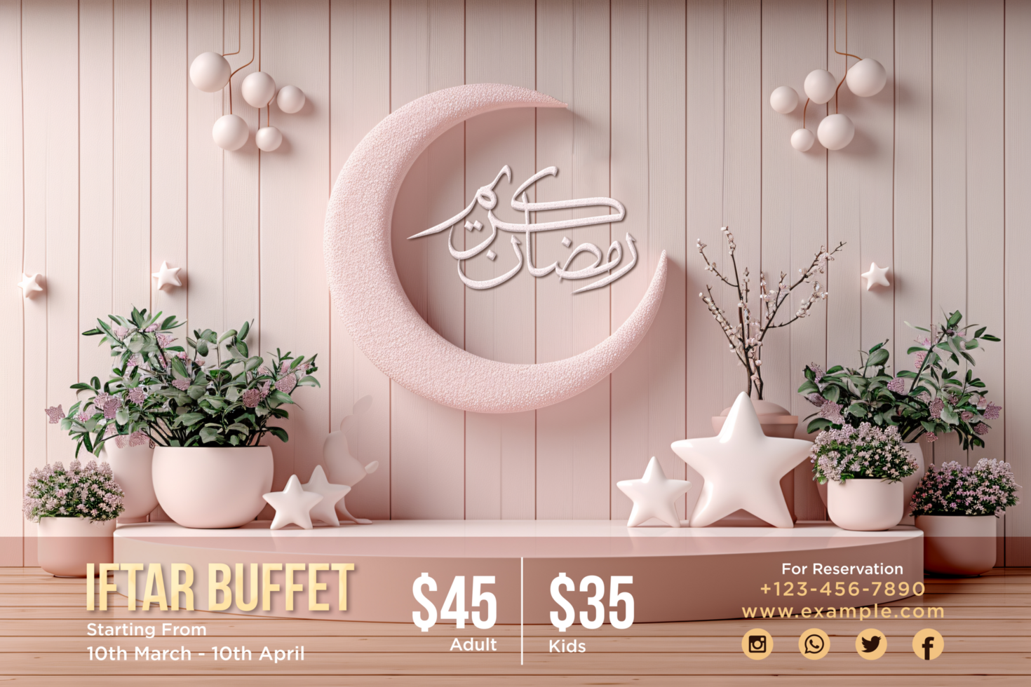 Ramadan Iftar Buffet Pink Glitter Background Banner Design for an Elegant and Festive Atmosphere psd