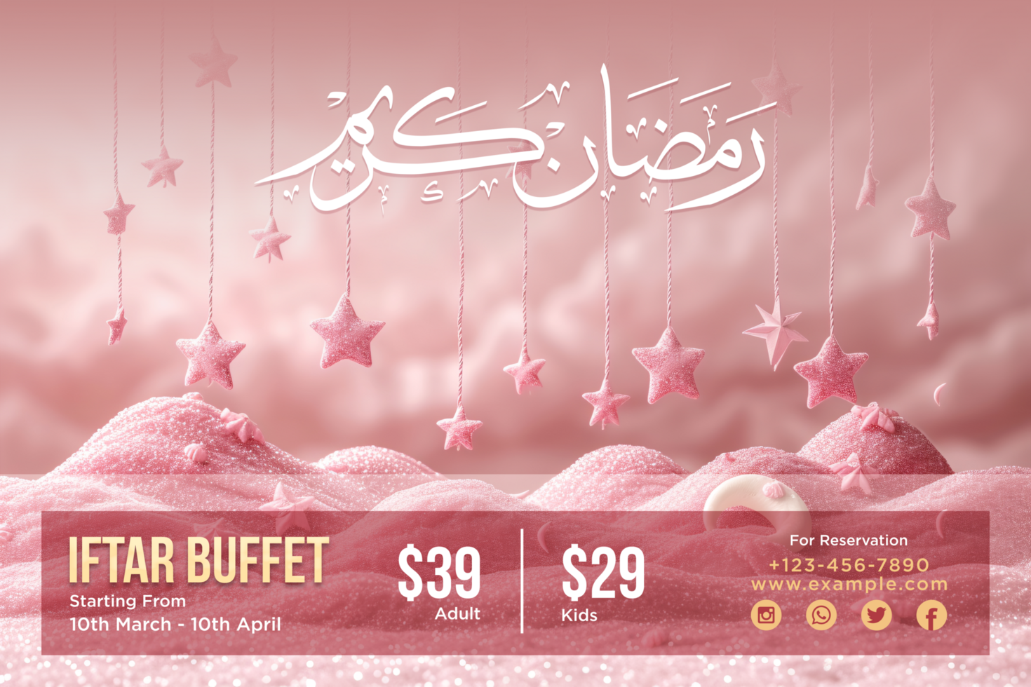 Ramadan Hanging Pink Stars with delicate Pink accents and captivating festive appeal psd