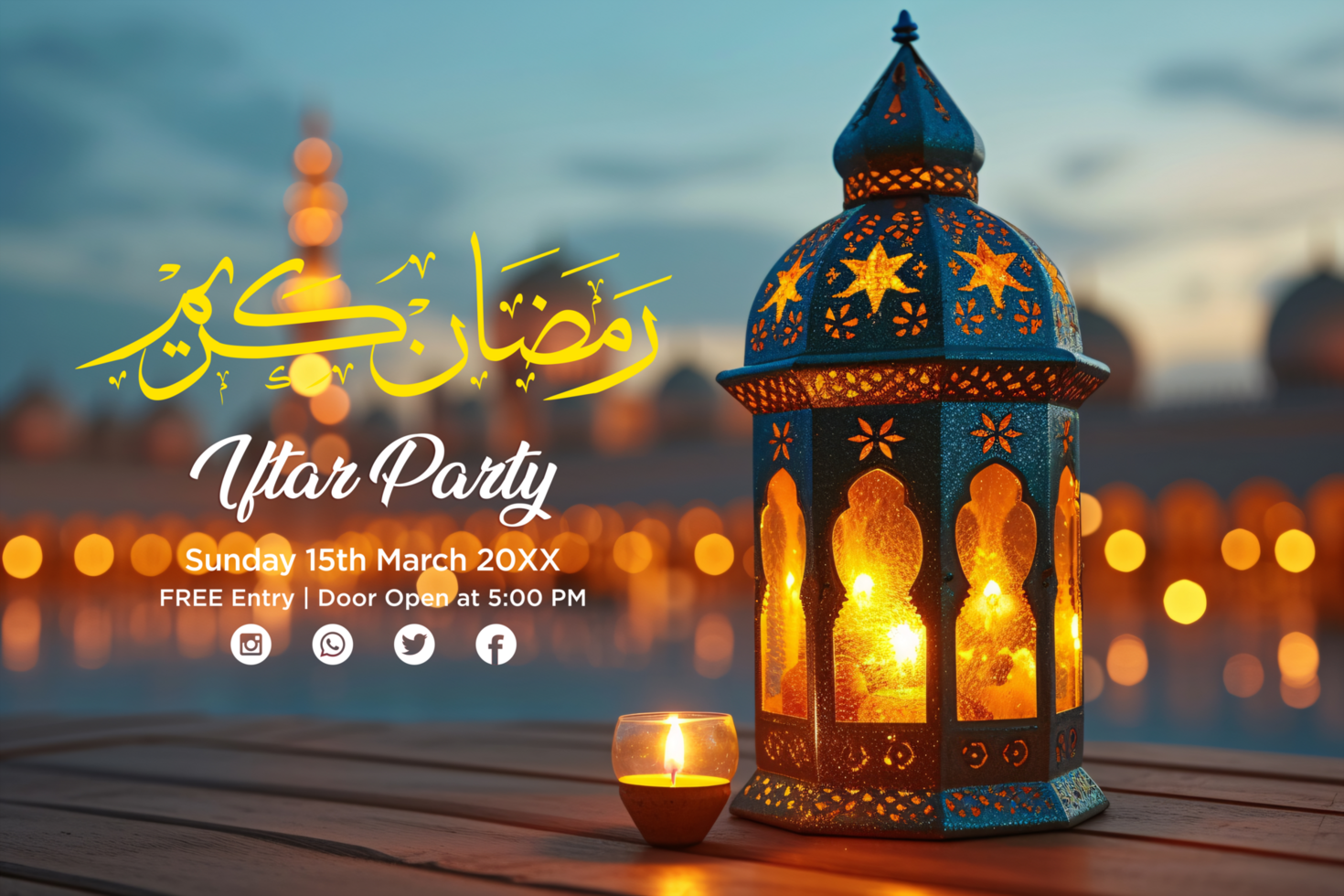 Glowing Ramadan Lantern decorative poster with a captivating Islamic festive ambiance psd