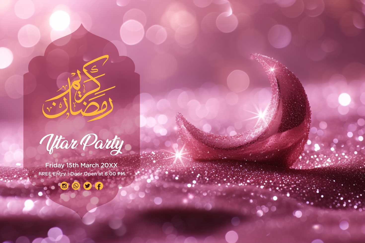 Crescent Moon Ramadan Kareem invitation poster with elegant typography artistic layout psd
