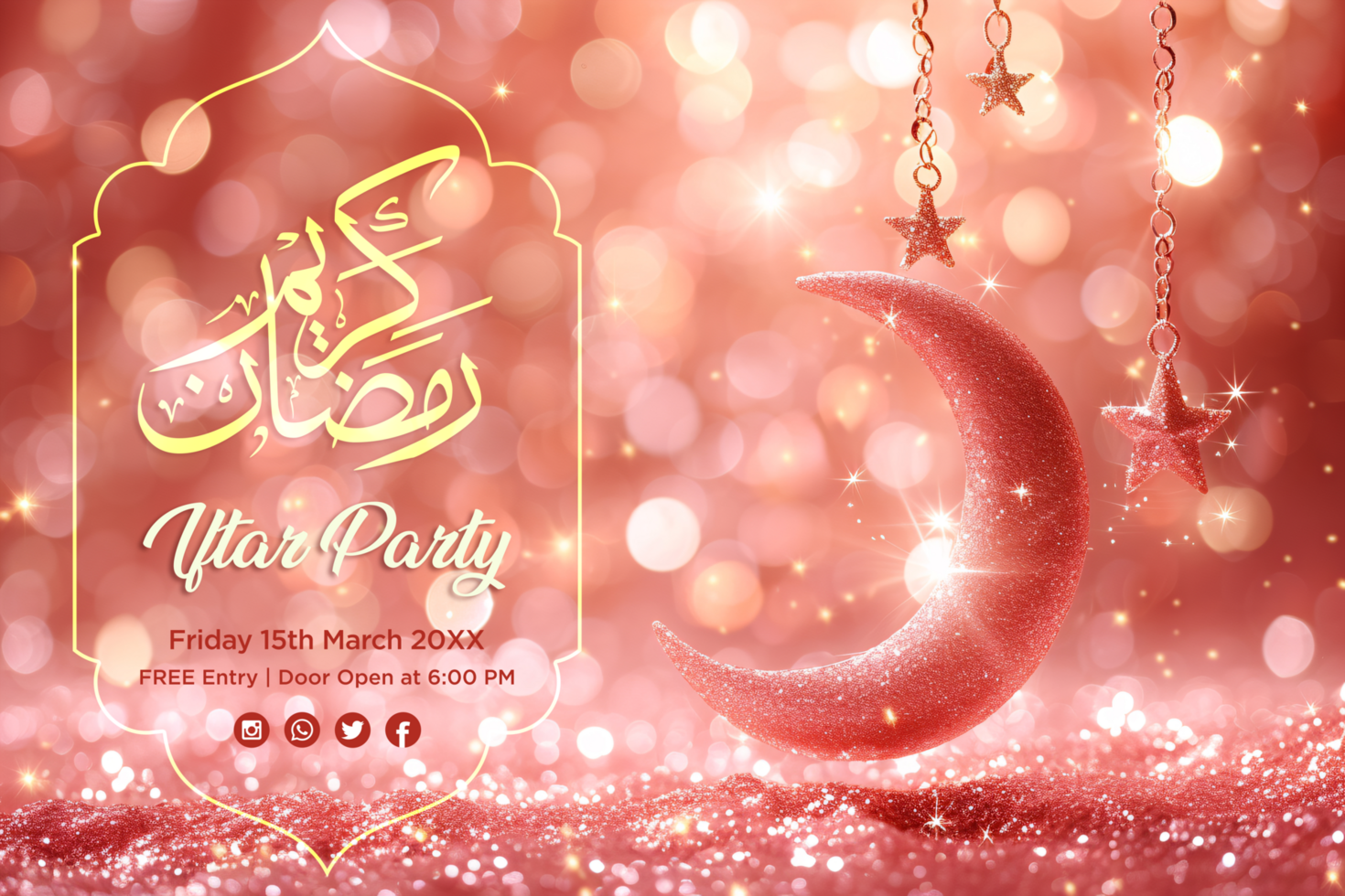 Classic Ramadan Hanging Stars Poster featuring warm, festive tones and shimmering golden accents psd