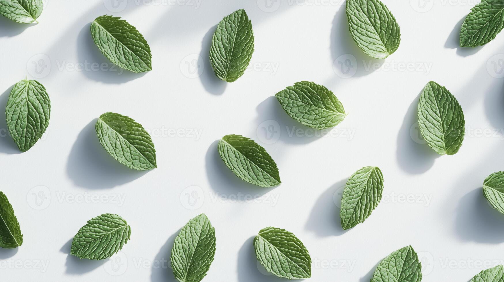 Fresh mint leaves arranged in pattern, top view background photo
