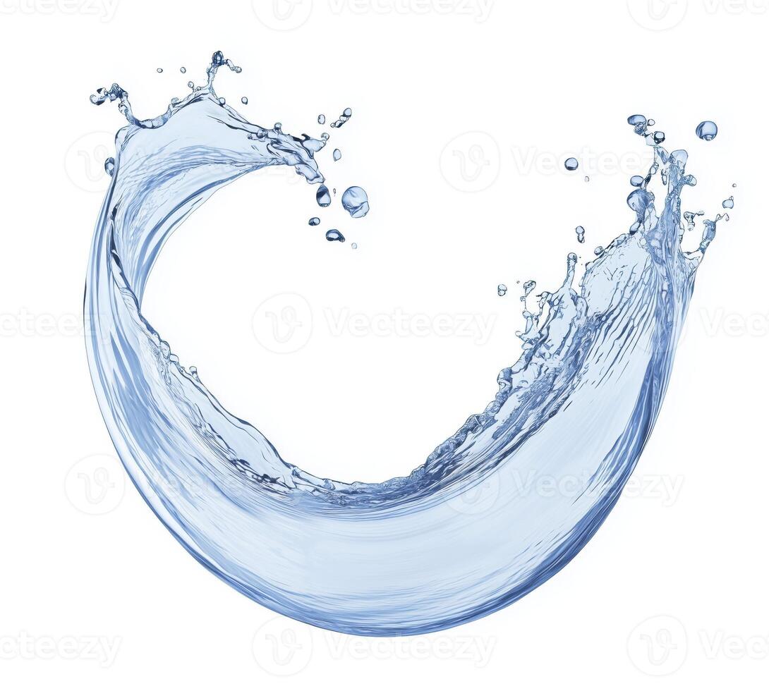 Water splash in dynamic motion isolated on white background photo