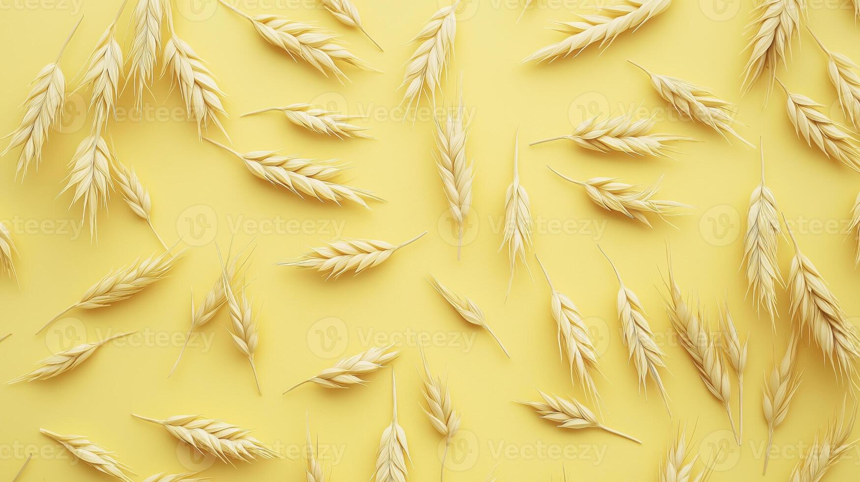Wheat ears pattern, yellow background, top view background photo