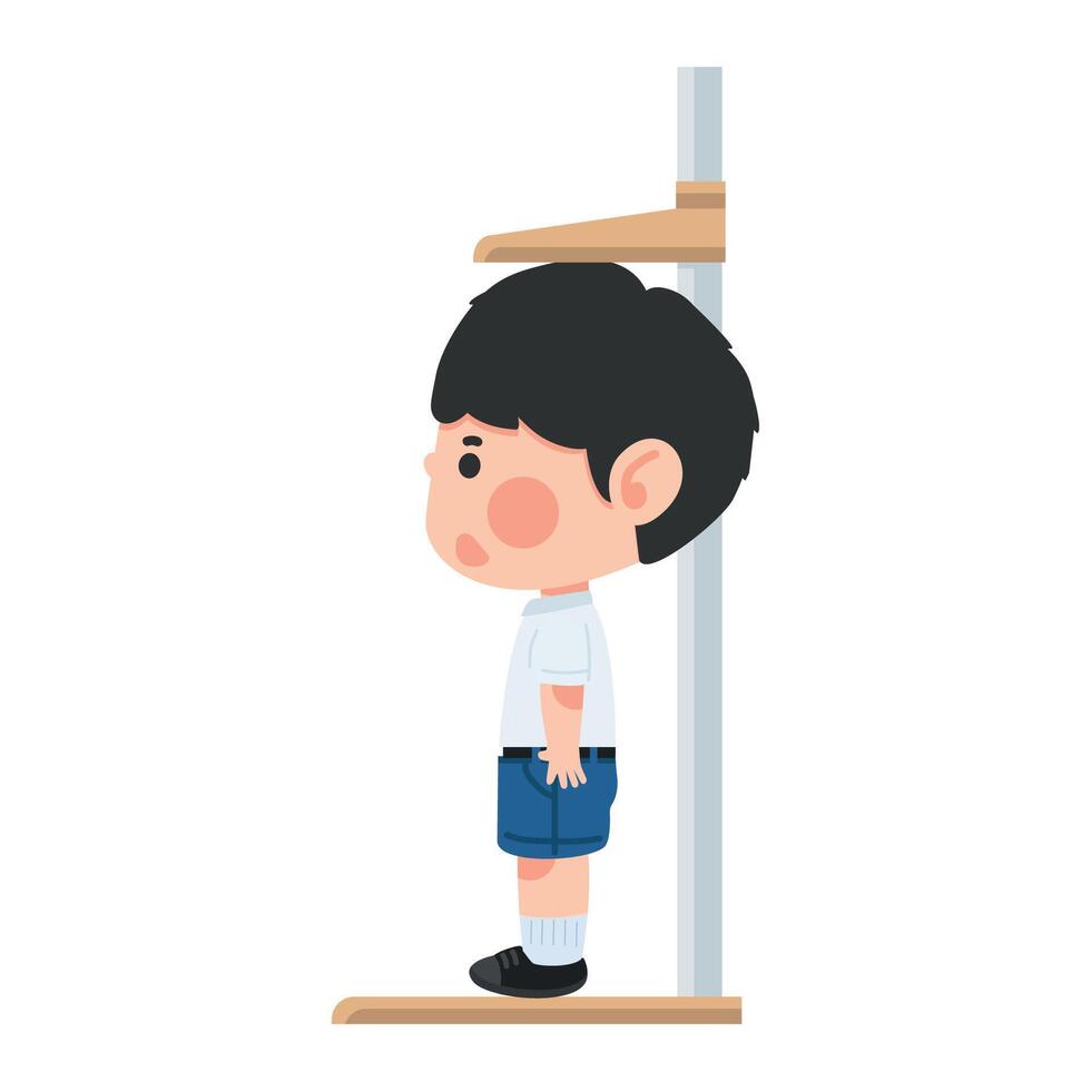 Cute little boy children measuring heigh vector