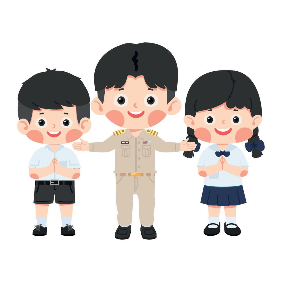 Cartoon Illustration of Teacher man with Two Students vector