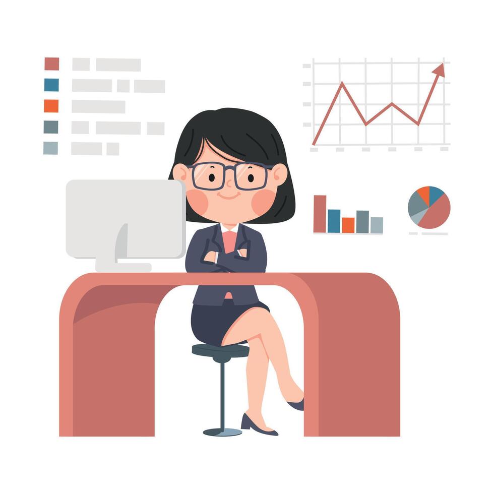 Businesswoman sitting in a chair thinking in the workplace vector