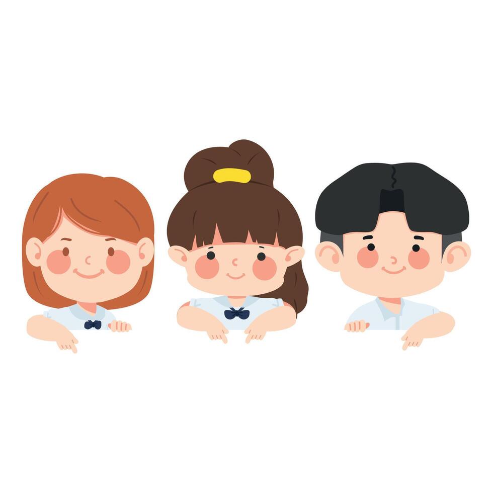 Cute kids student pointing down vector