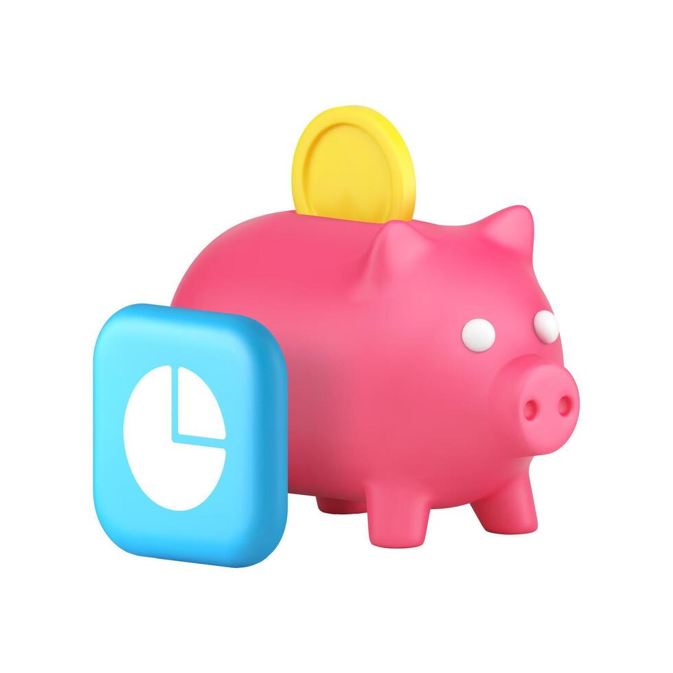 Budget balance planning financial analyzing and piggy bank accounting 3d icon realistic vector