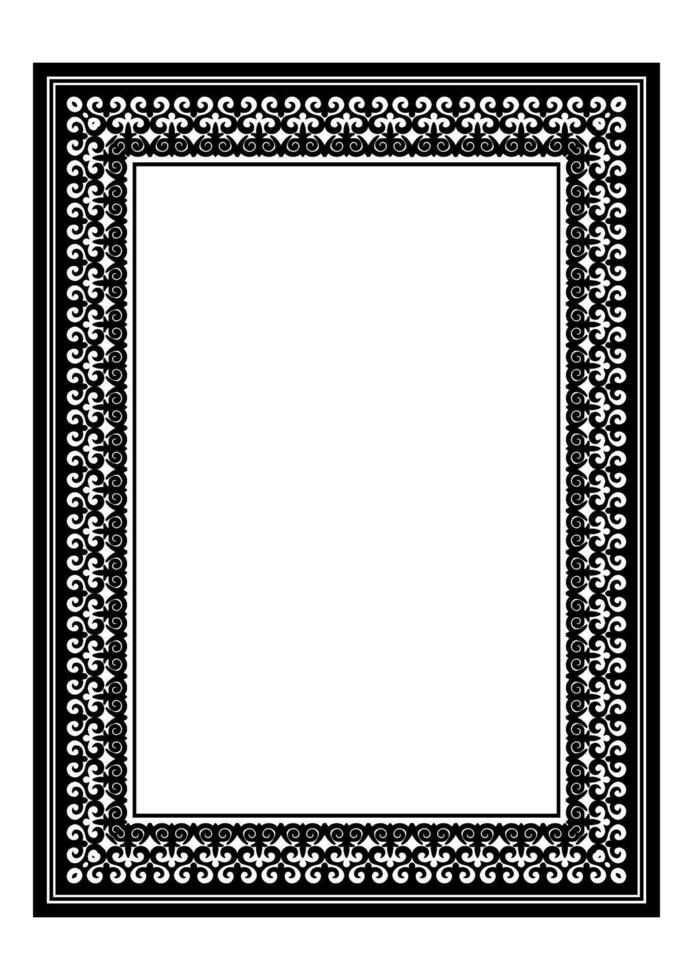Monochrome Vertical Islamic Asian Kazakh national ornament ornament frames. A4 format. Kazakh pattern frame, border, decorative ornament of the Turkic nomads, Kazakh, Kyrgyz, Mongol, Uzbek, Tajik vector