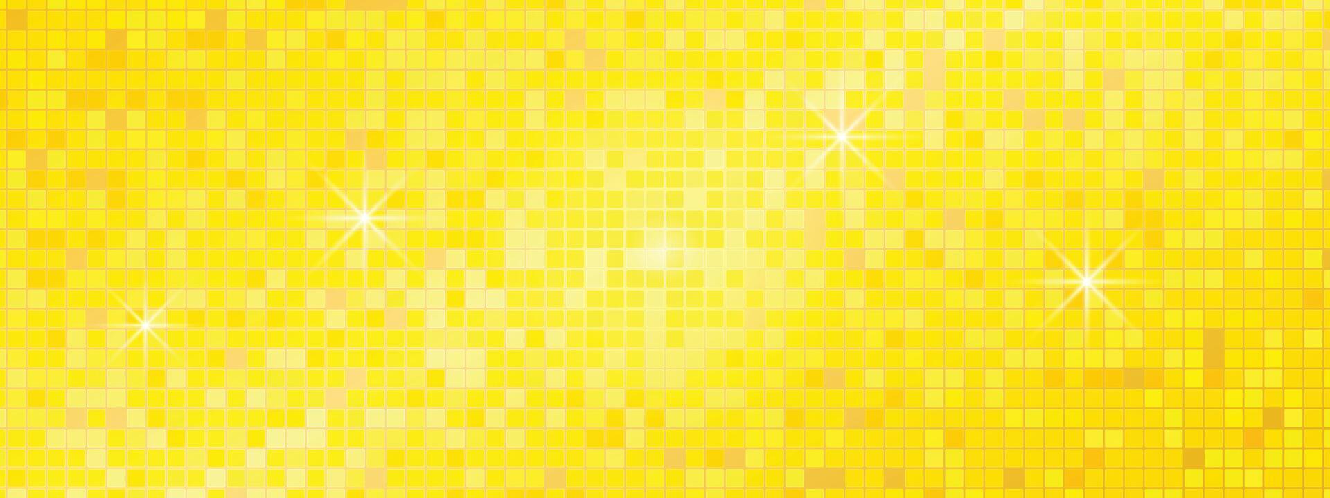 Abstract geometric background with tiles. Mosaic texture gold disco ball in a nightclub or discotheque hall. Bright shiny backdrop with highlights and glow. illustration vector