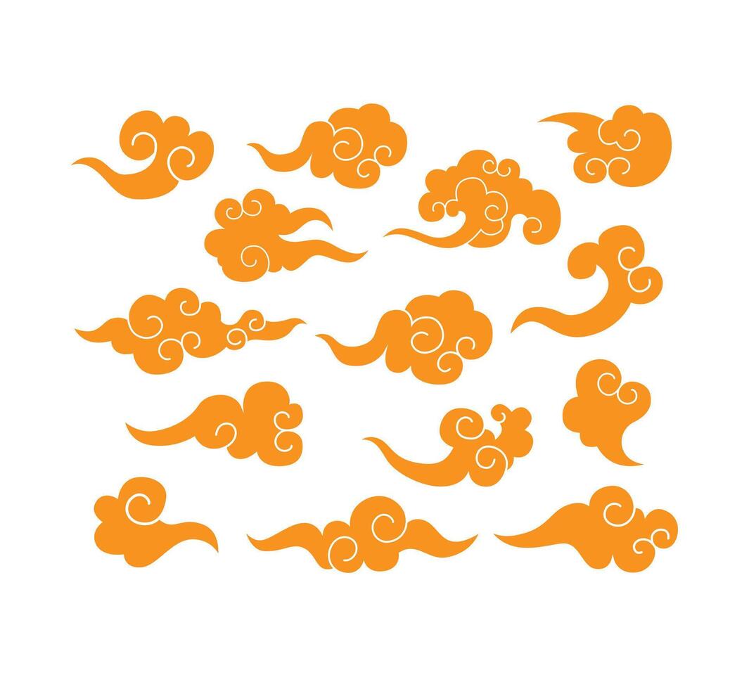 A collection of Asian oriental cloud traditional art, featuring elegant swirling designs, for decorative backgrounds, cultural projects, and Asian-themed illustrations. vector