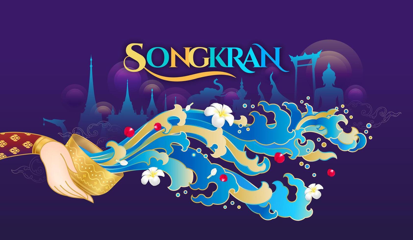 thailand water splash festival banner tourism attractions concept vector