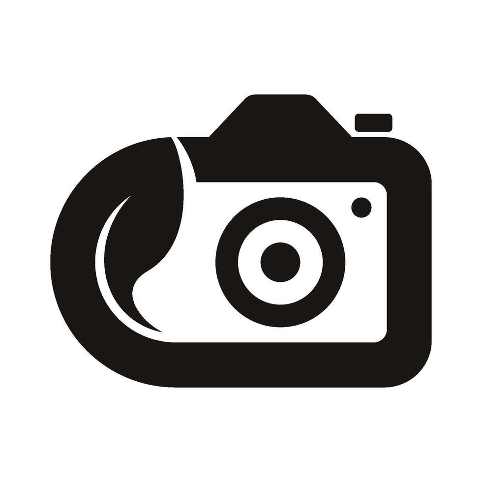 Camera and leaves logo design vector