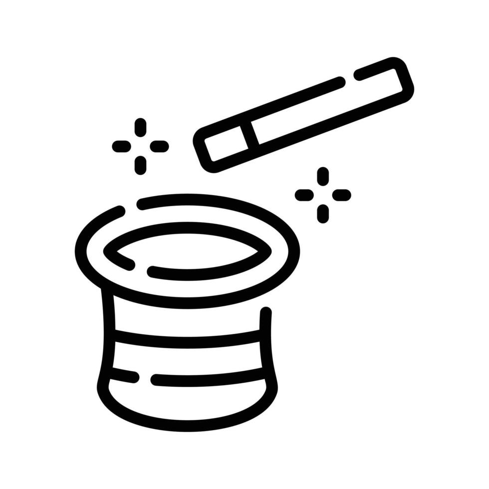 Here is a latest line style icon of magic hat with wand vector