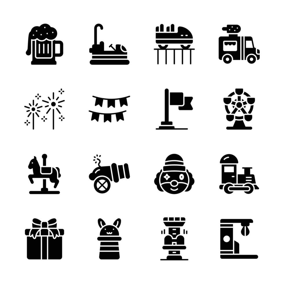 Get your hands on amusement park glyph icons, ready for premium use vector