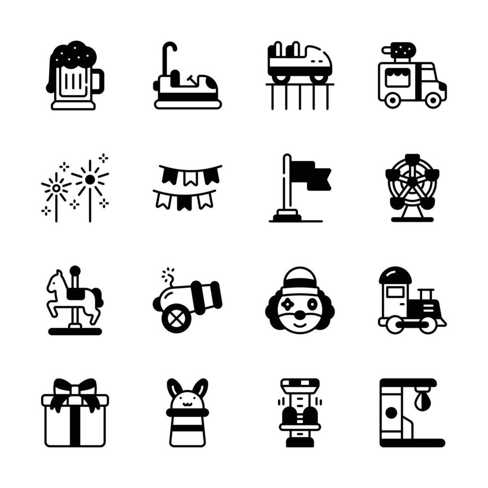Get your hands on amusement park glyph icons, ready for premium use. vector