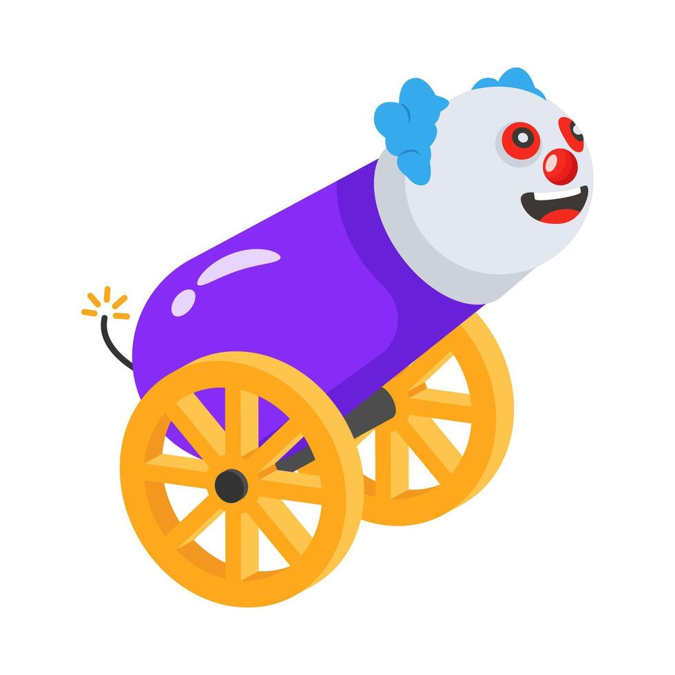 This well designed 3d style icon depicting clown cannon prank vector