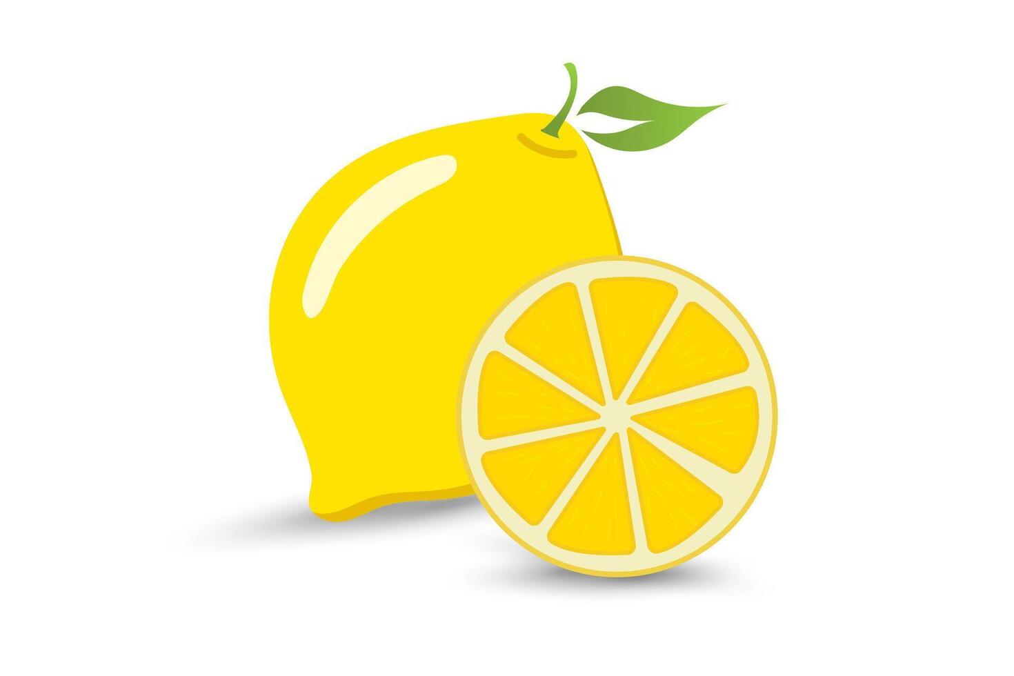 A fresh, bright yellow lemon is paired with a neatly sliced half, showcasing its juicy, citrusy interior. vector