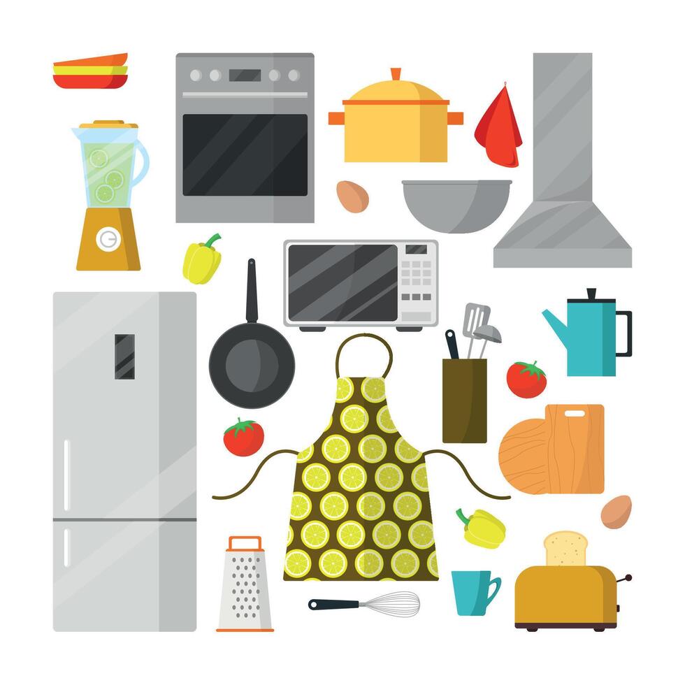 A set of kitchen items for a garage sale or flea market. vector