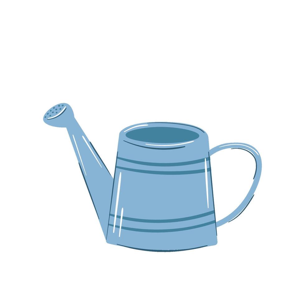 18-03Vintage metal watering can in blue color. Gardening tools. Hand-drawn doodle illustration vector