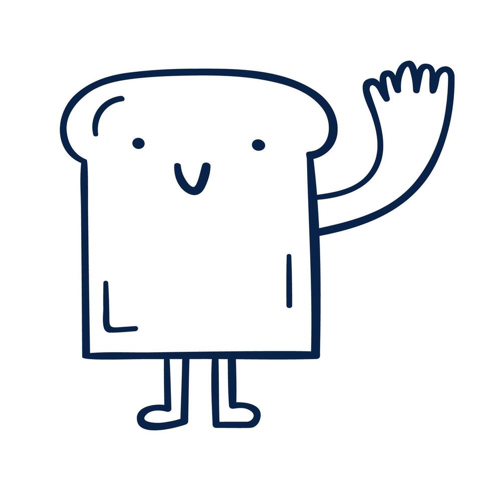 Funny toast character. Outline hand drawn illustration on white background. vector