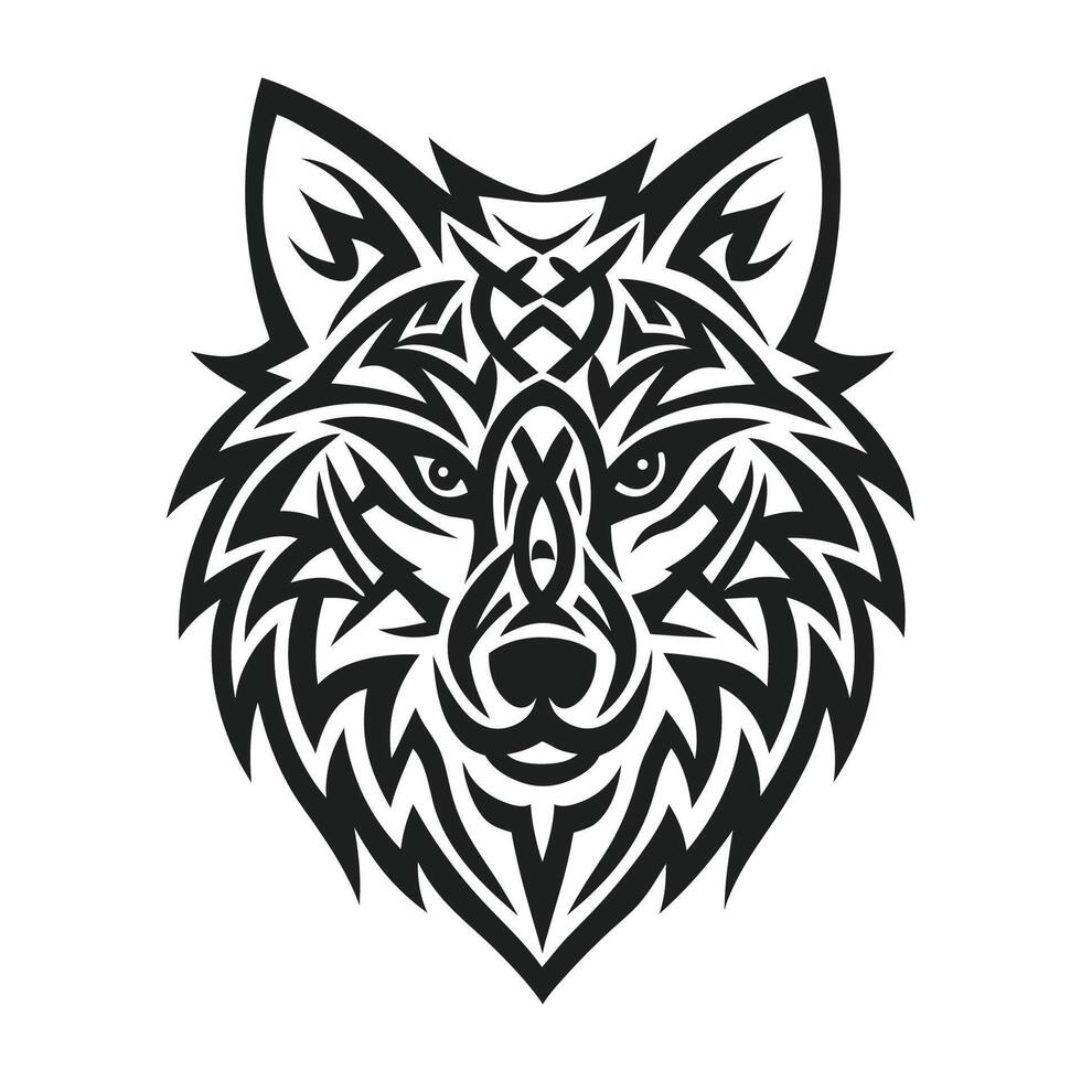 Nordic wolf head tattoo, fierce tribal design with Celtic patterns Celtic and Viking wolf tattoos, symbolism, art, and inspiration vector