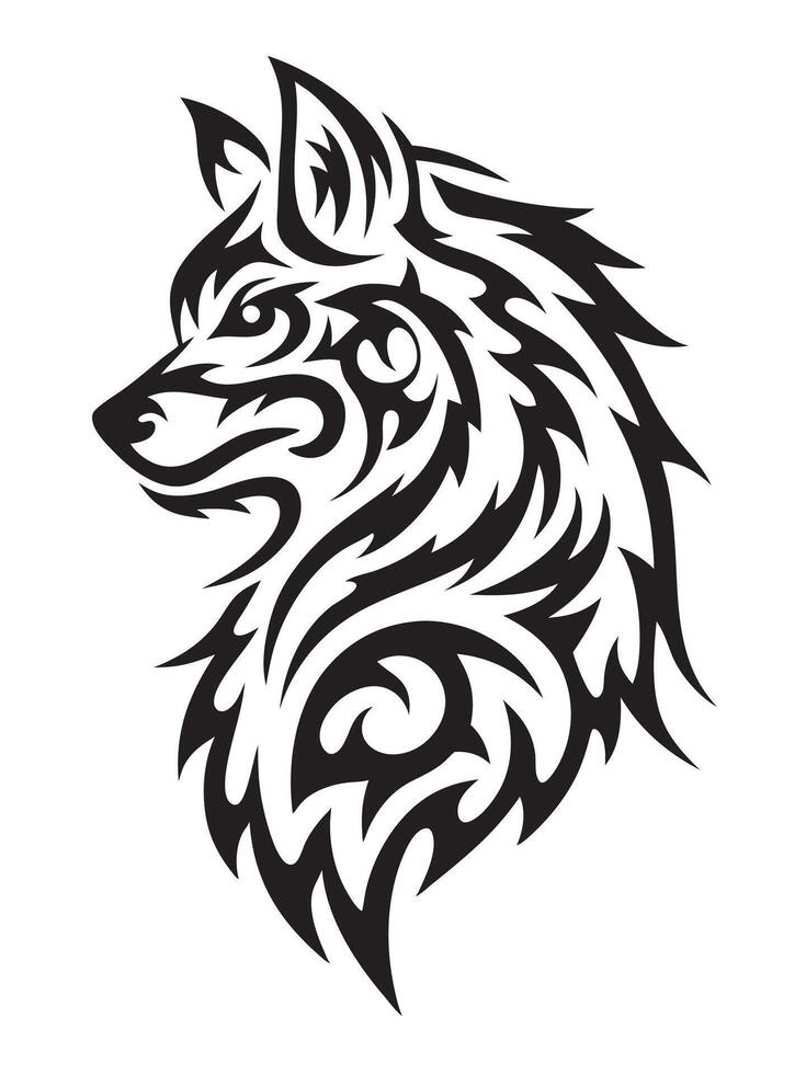 Alpha Predator Wolf Tattoo with Ornate Black Ink and Unique Tribal Swirls vector