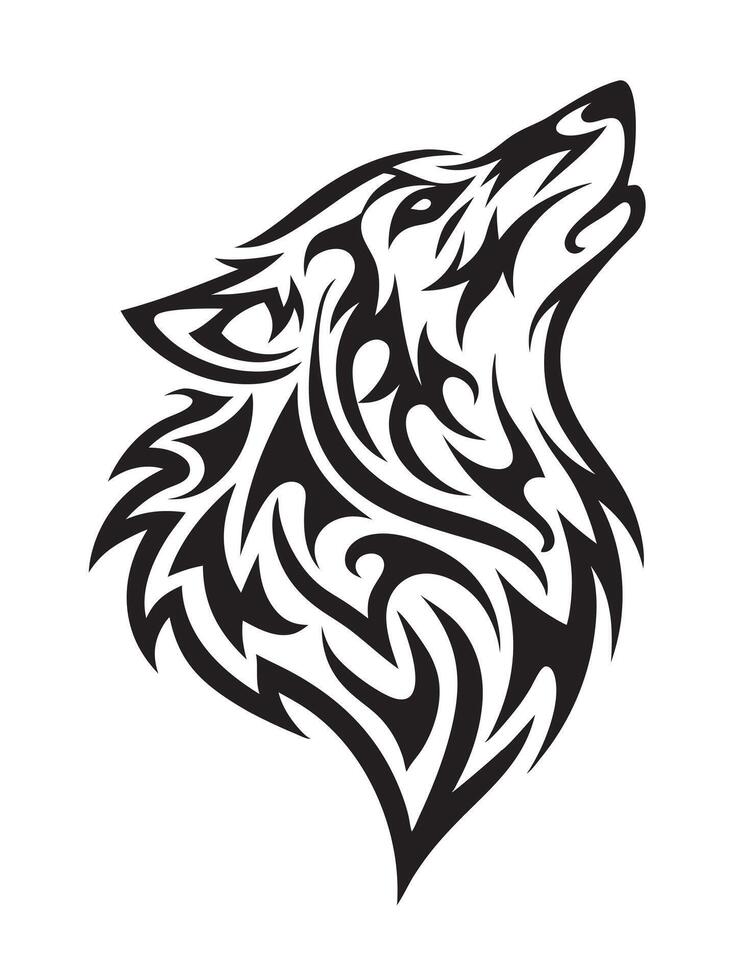Fierce and Symbolic Tribal Wolf Tattoo with Artistic Black Ink and Bold Details vector