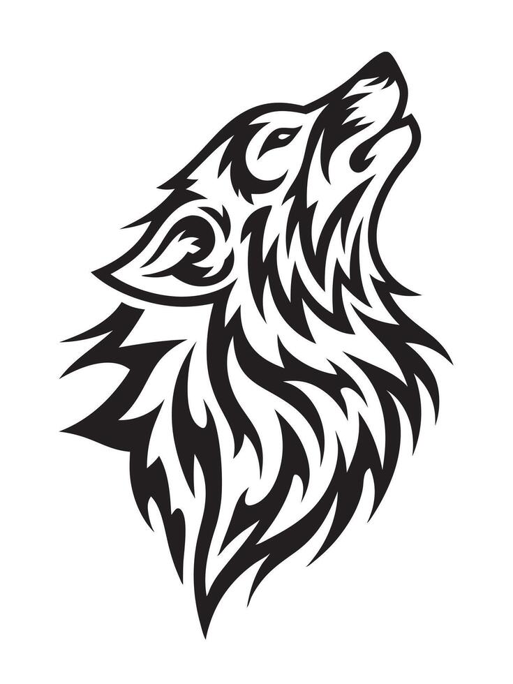 Fierce and Bold Tribal Wolf Tattoo with Artistic Black Ink and Decorative Geometric Patterns vector