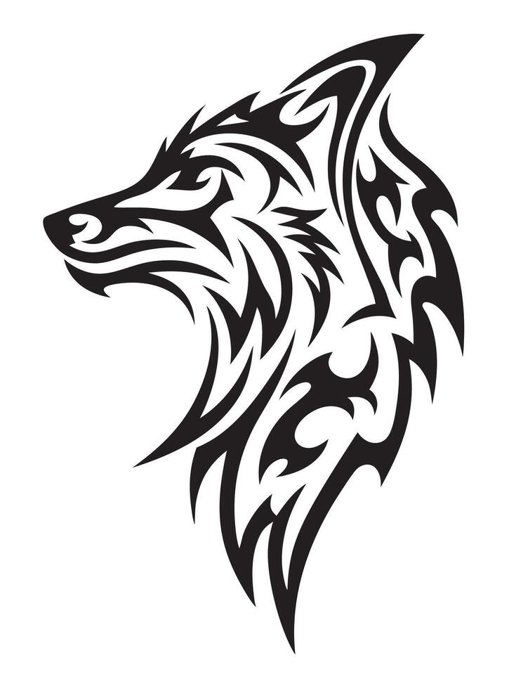 Minimalist and Modern Tribal Wolf Tattoo with Bold Black Ink and Sharp Lines vector