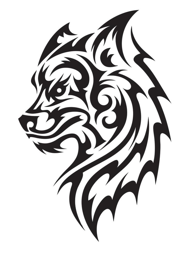 Alpha Wolf Tattoo with Ornate Tribal Black Ink and Decorative Abstract Patterns vector