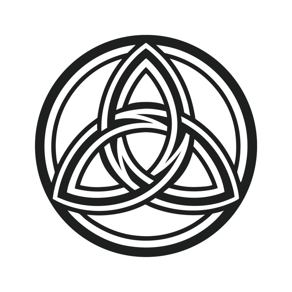 Triquetra symbol in a circle, ancient Celtic trinity knot design vector