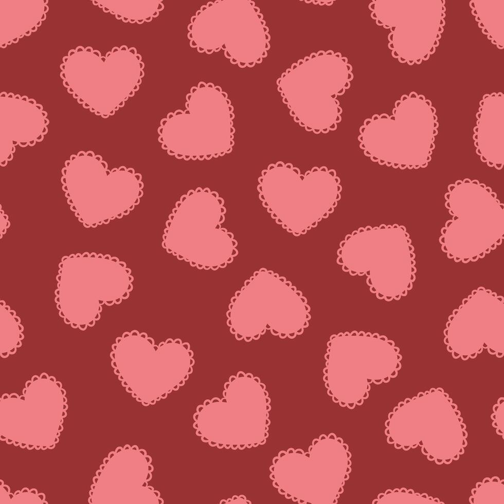 Red hearts with lace edge seamless pattern Scalloped Edge Heart Valentines day frill texture vector