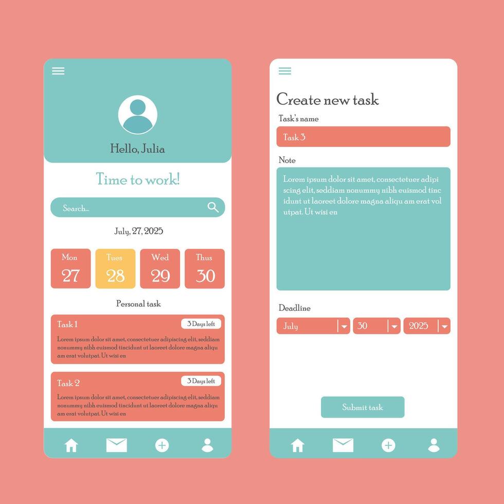 App Note work job design mobile UI UX vector