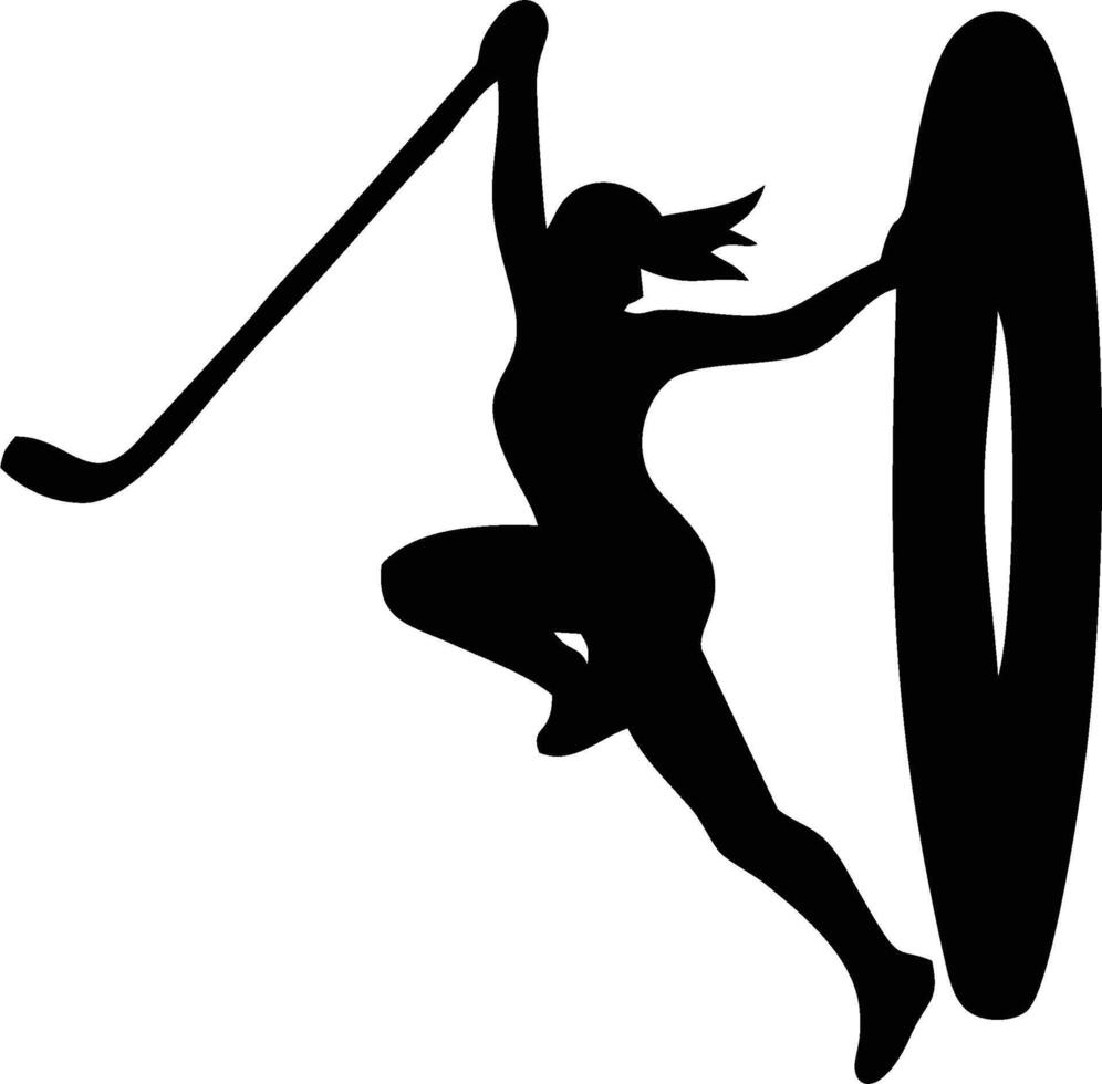 Female Ice Hockey Player in Dynamic Action Silhouette vector