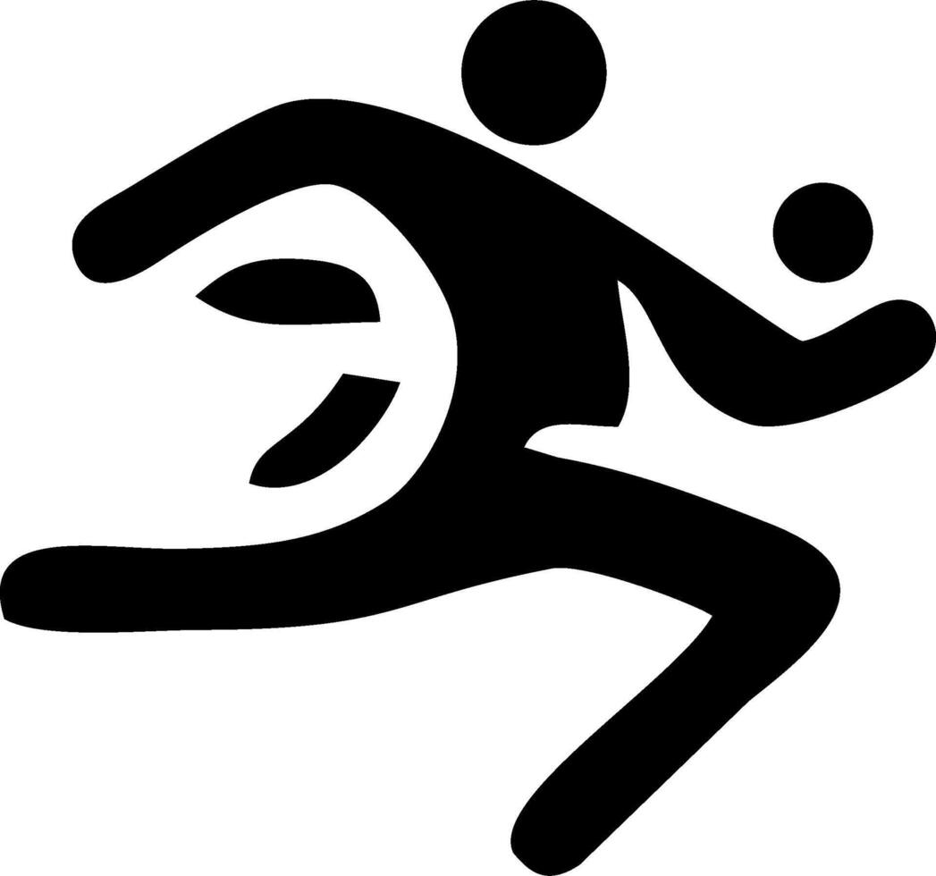 A stylized black and white illustration of a person running and throwing a ball vector