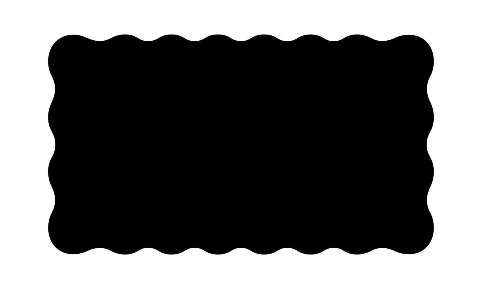 Black rectangle shape with wavy edges. Rectangular form with curvy borders. Empty scalloped text box or banner, tag or label template isolated on white background. graphic illustration vector