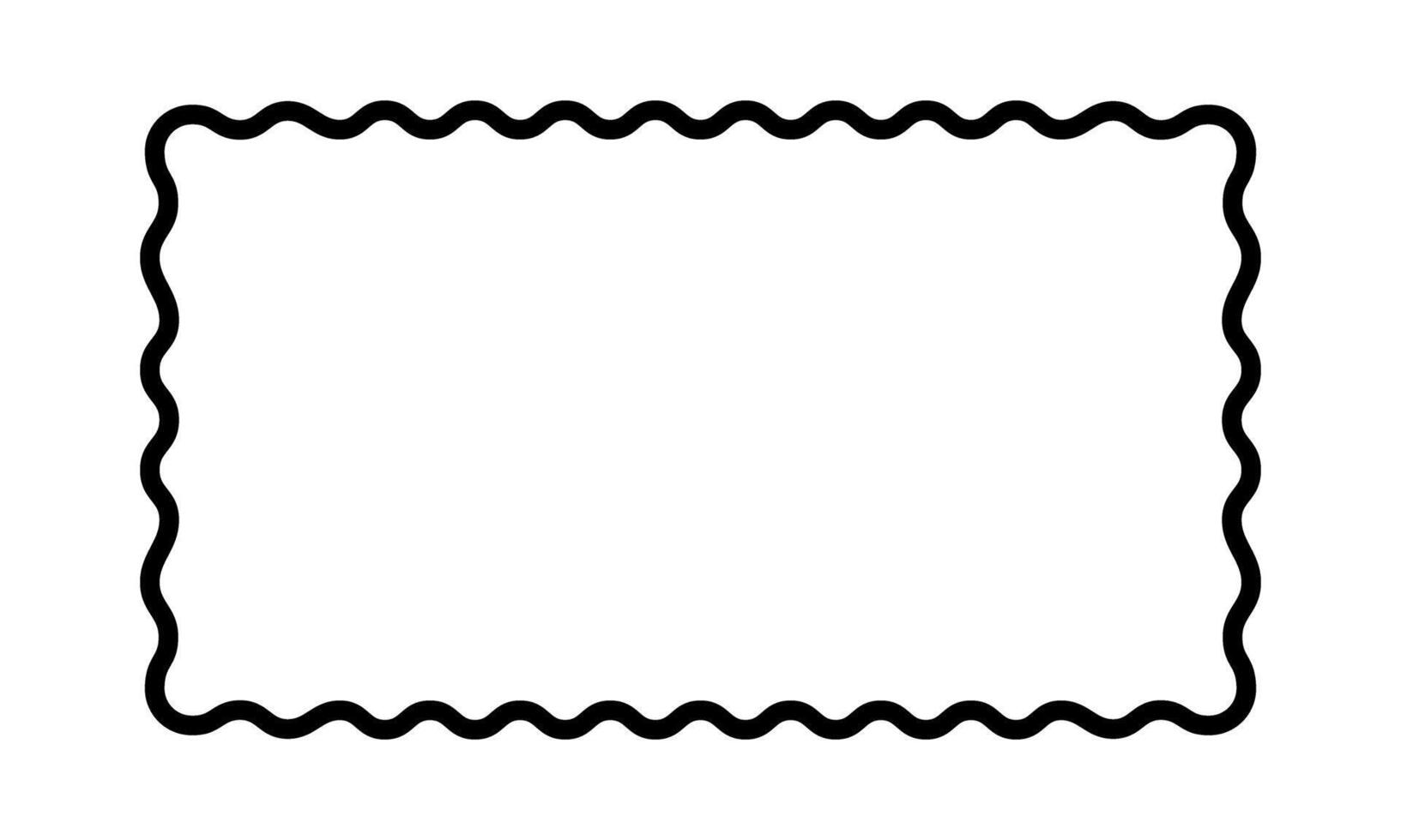 Rectangle frame with wavy edges. Rectangular shape with curvy borders. Picture or photo framework, empty text box or banner on white background. graphic illustration vector