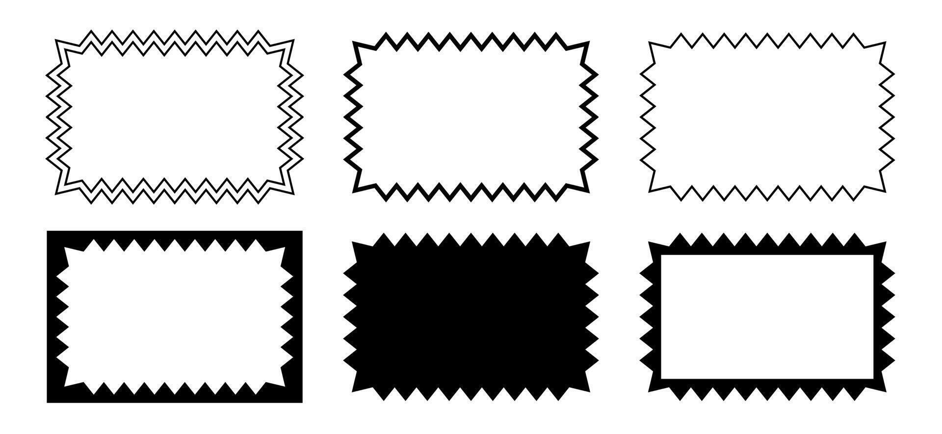Set of rectangle frames and shapes with zigzag edges. Blank text boxes or banners, tags or labels rectangular shapes with jagged borders isolated on white background. graphic illustration vector