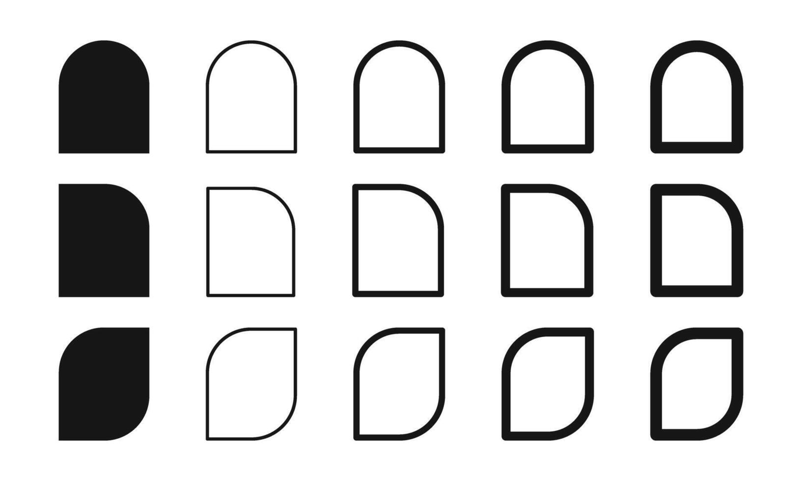 Set of arch, semiarch and leaf shapes and frames. Templates for invitation or greeting cards, business brochures, event banners in art deco style isolated on white background. illustration vector