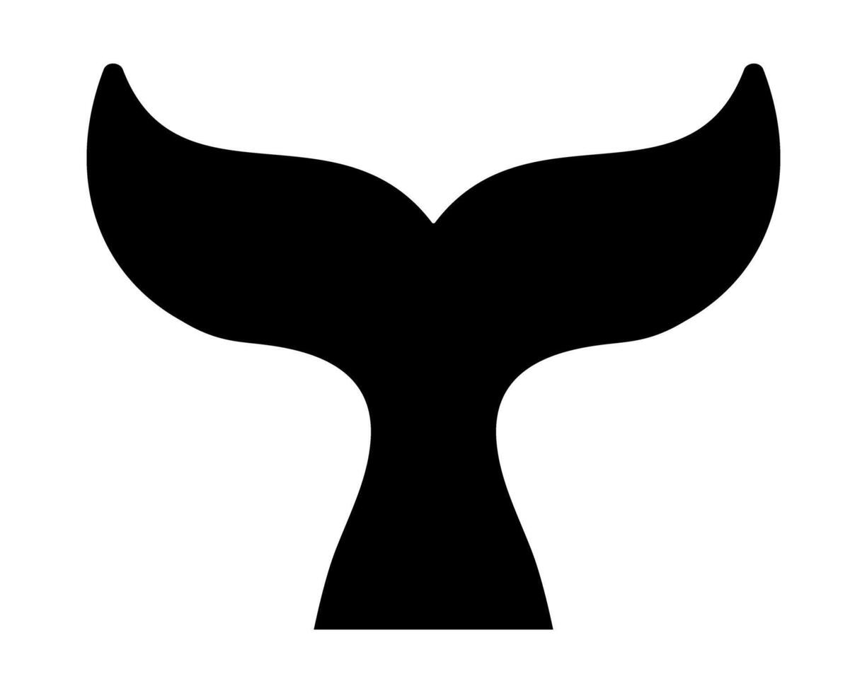 Whale tail icon. Black cetacean animal fin silhouette isolated on white background. Dolphin, orca, beluga or another marine mammal symbol. Sea or ocean theme emblem. graphic illustration vector