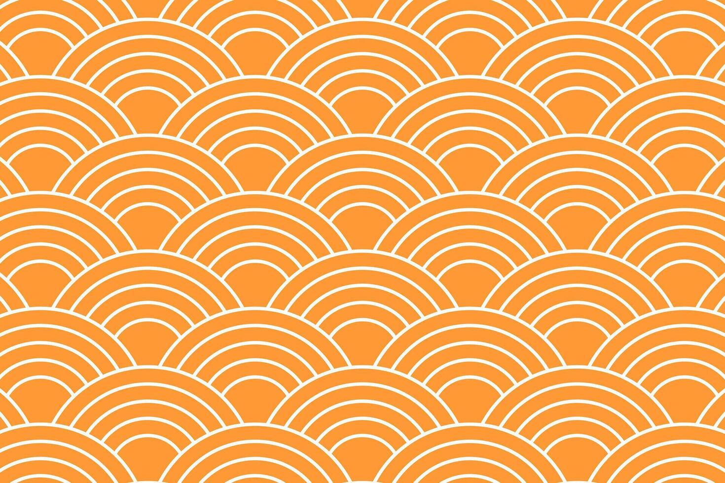 Orange arch shapes. Repeating suns wallpaper. Japanese seigaiha pattern. Sea or ocean waves background. Scallops print. Fish squama or dragon scale. Simple geometric ornament. illustration vector