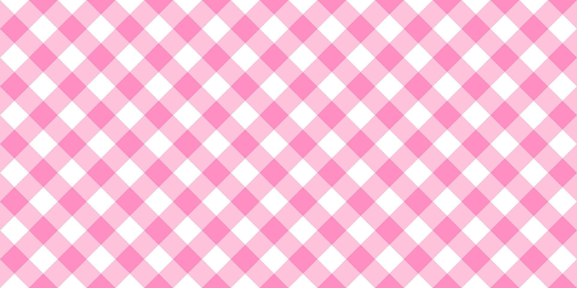 Pink and white diagonal gingham pattern. Textile design for teenage or baby girl. Tablecloth, picnic plaid, basket napkin, towel or handkerchief print. Checkered background. flat illustration vector