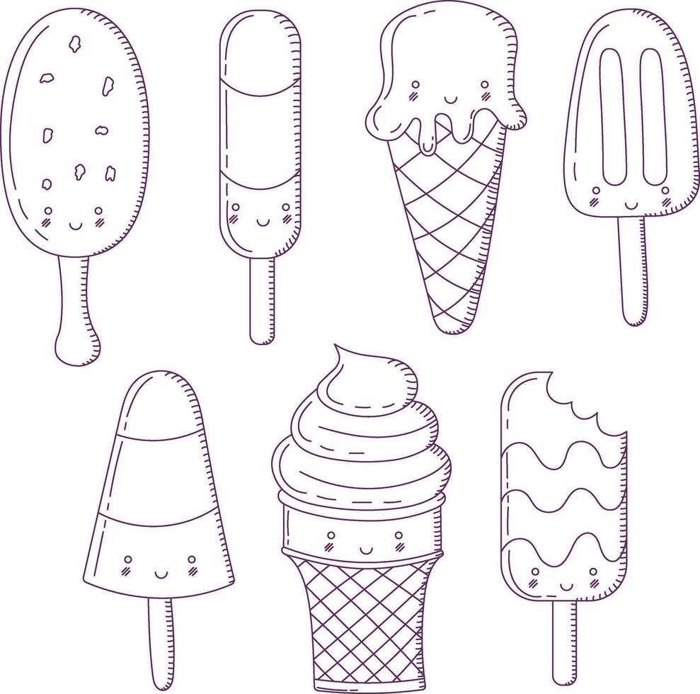 Set of ice cream icons in doodle style vector