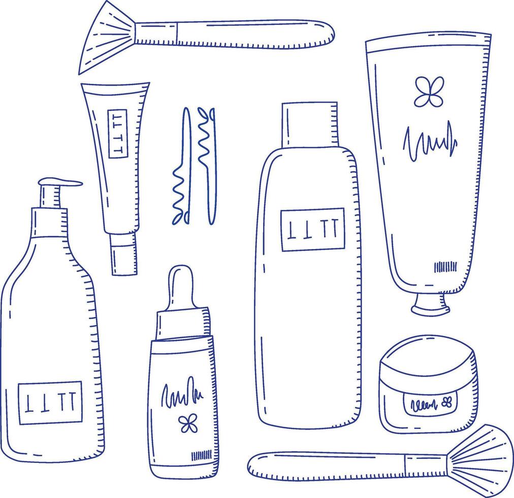Set of neat and doodle-style skincare icons. vector