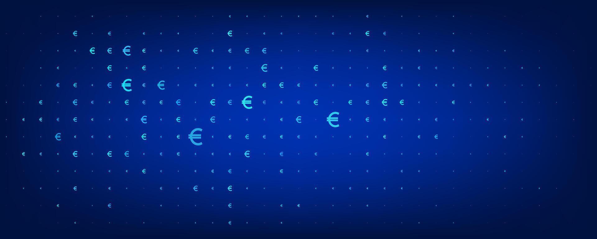 Trendy abstract background with euro symbols on blue. Money currency sign, business concept. Modern halftone design. Financial template for banners, posters, presentation vector